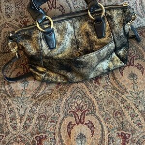 Aimee Kestenberg Black and Gold Textured Shoulder Bag